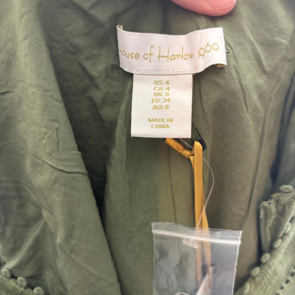 House of Harlow 1960 NWT Olive Green Eyelet Midi Dress Cottagecore Praire Size 4 - Picture 3 of 12